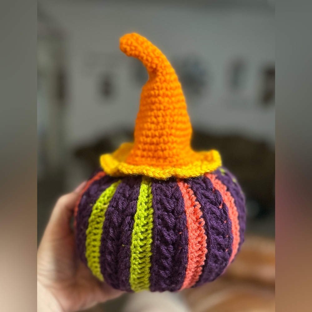 Colorful Crochet Pumpkin with Witch Hat